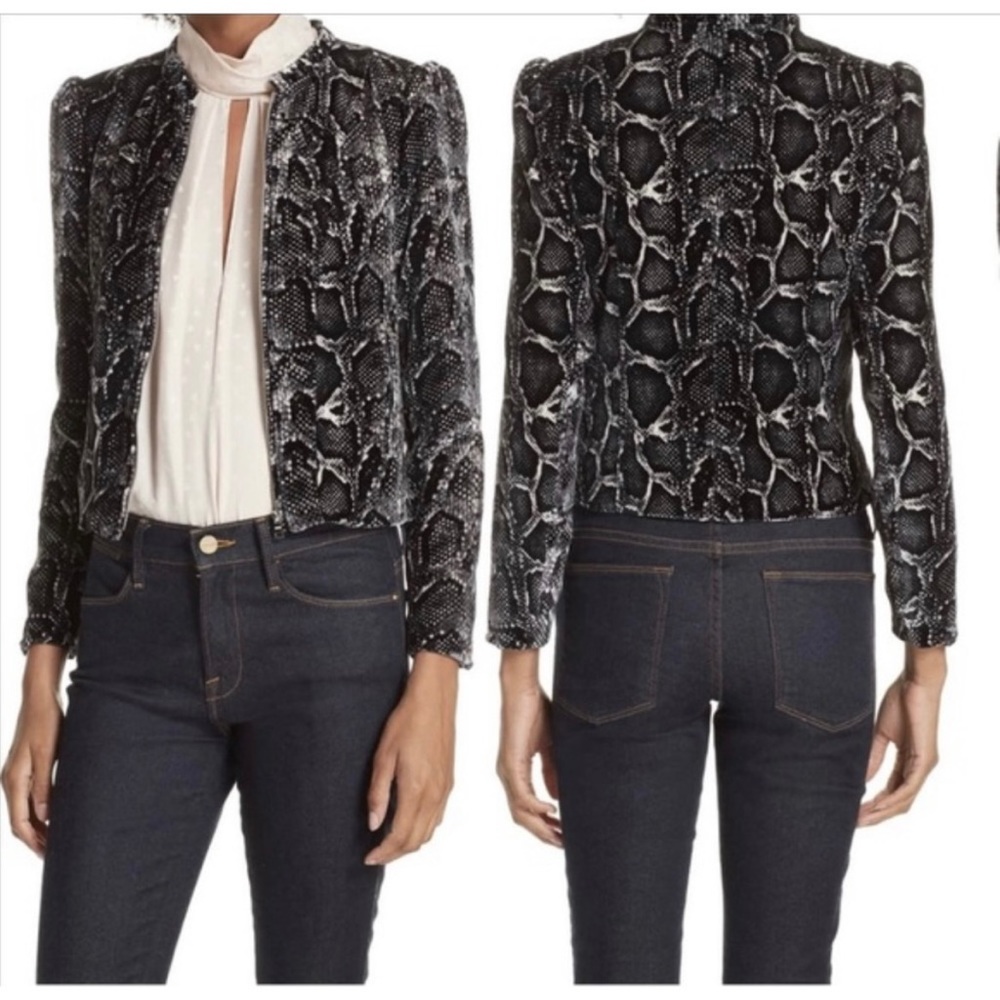Rebecca Taylor Velvet Snakeskin Print Blazer Zip Up Jacket Size XS